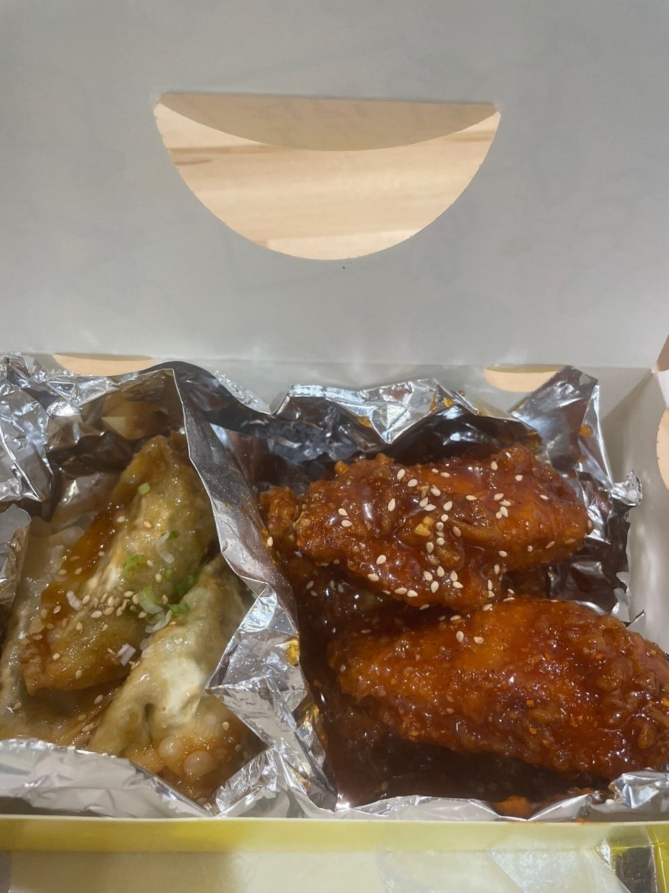 Lunch Wings & Soy Vegetable Dumplings.