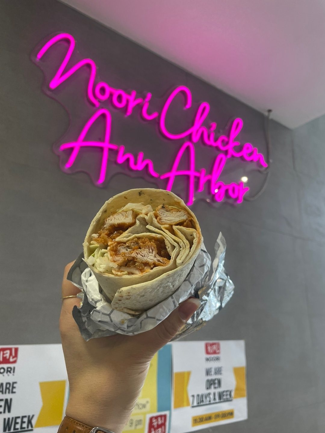 Crispy Chicken Wrap with Gochujang Sauce.