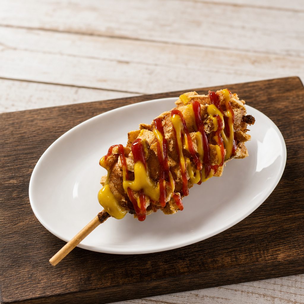 Korean Potato Corn Dog - Fish Cakes And Mozzarella Inside.