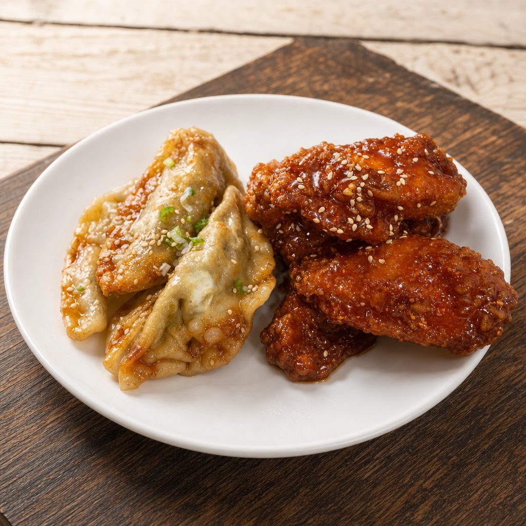 Lunch Wings & Soy Vegetable Dumplings.