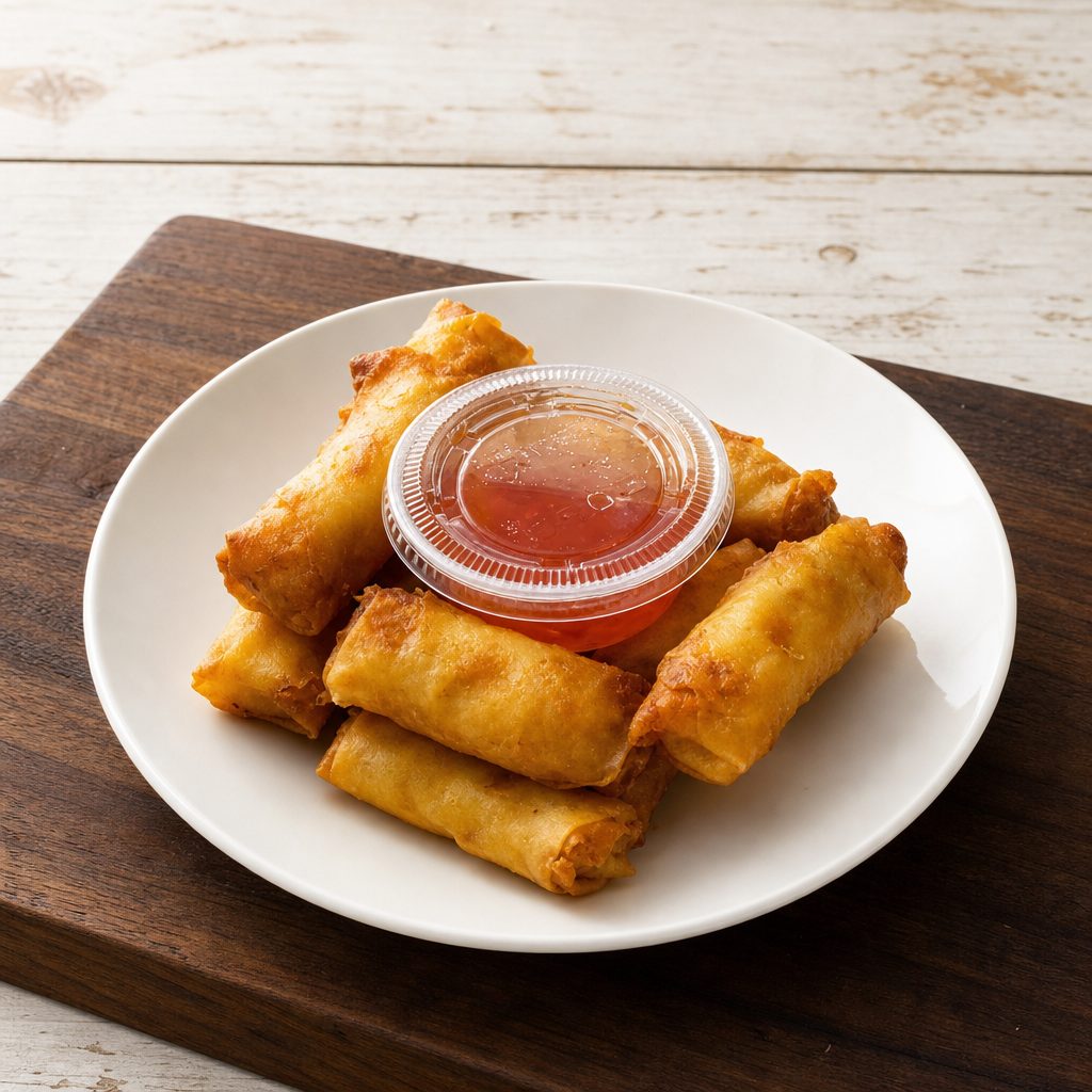 Vegetable Spring Rolls with Sweet Chili Sauce.