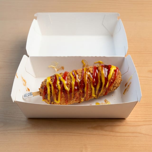 Korean Corn Dog - Fish Cake Sausage and Mozzarella Inside.