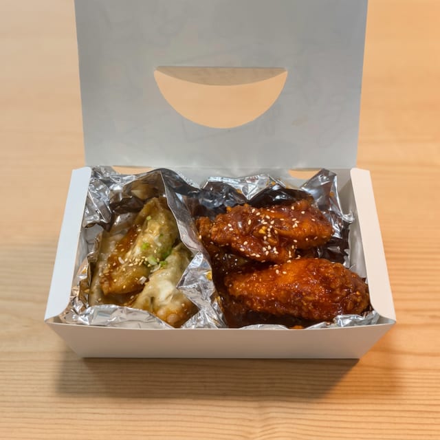 Lunch Wings & Soy Vegetable Dumplings.