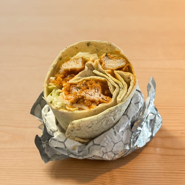 Crispy Chicken Wrap with Gochujang Sauce.