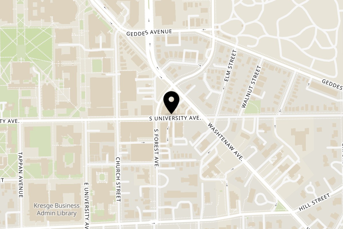 Map showing the location of Noori Chicken Ann Arbor on 1317 S University Ave in Ann Arbor